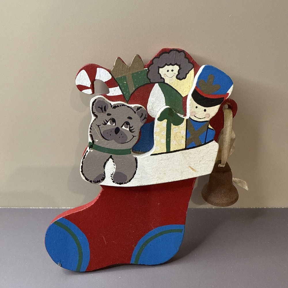 Vintage Wooden Stocking ‎ Christmas Ornament Kurt S. Adler 1987